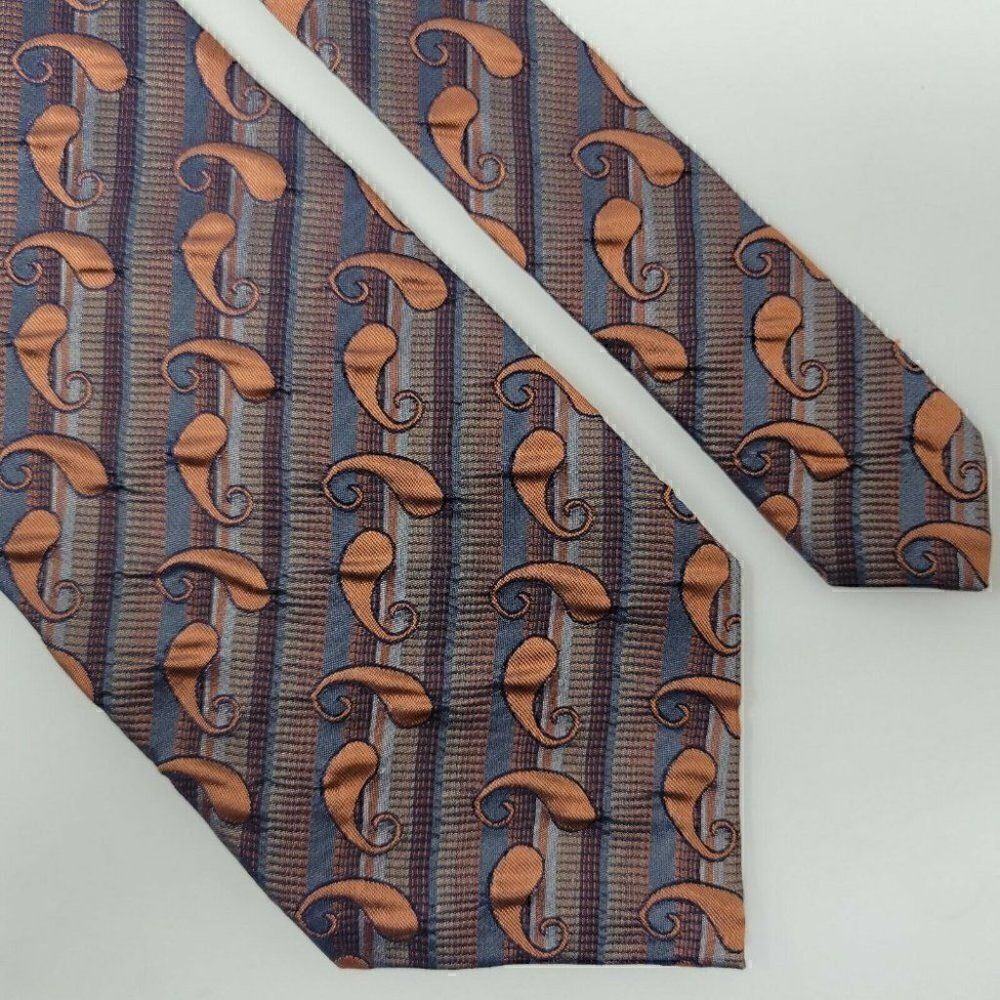 EMILIO PONTI ITALY SILK TIE COPPER PAISLEY STRIPE
